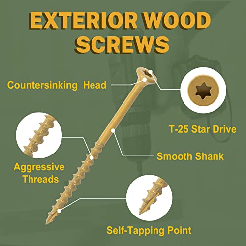 LIONMAX Wood Screws Assortment Kits 4Size 420PCS, Deck Screws 1-1/4", 1-1/2", 2", 2-1/2", Star Drive Screws with Coarse Thread, Tan Coated for LIONMAX