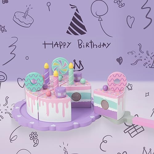 WoodenEdu Toddler Cake Toys for Toddlers 1-3,Wooden Pretend Play Food Fake Birthday Cake,Tea Party Learning Kitchen Gift Toy for Boys Girls (Cookies WoodenEdu