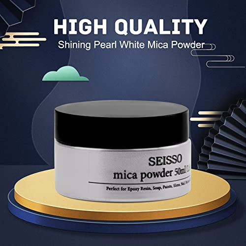 Shining Pearl White Mica Powder - SEISSO Mica Powder for Epoxy Resin (1.76oz/50g Bottle), Dye for Resin Crafting, Soap Making, Paints, Bath Bomb, SEISSO
