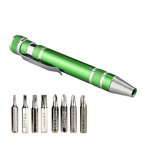 SWATOM 8 in 1 Mini Screwdriver Set Small Screwdrivers Pen Magnetic Repair Tools EDC Compact Gadgets Computer Eyeglasses Home Improvement (Green) SWATOM