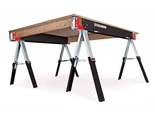 Steelman Adjustable Height Work Table Folding Sawhorses, Set of Two, Durable Steel Construction, Folding Legs, 2x4 Table Support Arms, 2,600 lb. Steelman