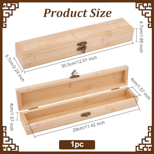 OLYCRAFT Unfinished Bamboo Wooden Storage Box with Hinged Lid - 12x2.2x1.8 Inch Rectangular Pencil and Branding Iron Box OLYCRAFT