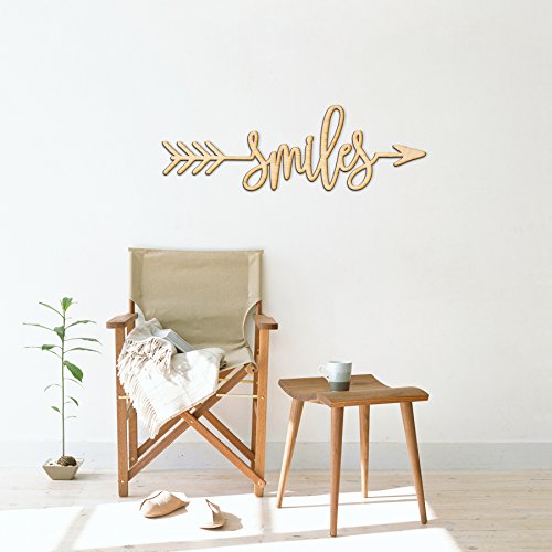 Smiles Right Arrow Wood Sign Home Decor Wall Art Hanging Rustic Unfinished 24" x 8" Woodums