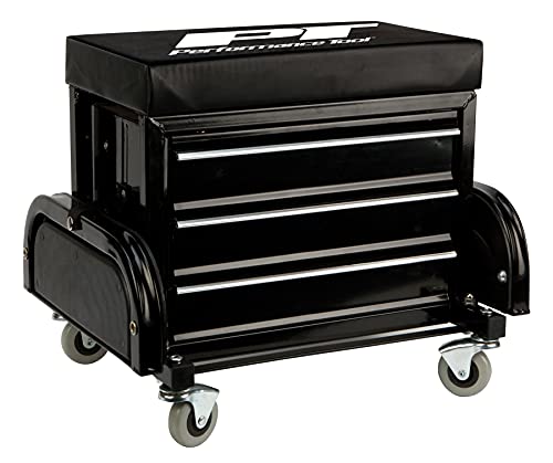 Performance Tool W85025 3-Drawer Rolling Tool Chest Seat With Magnetic Side Trays Performance Tool