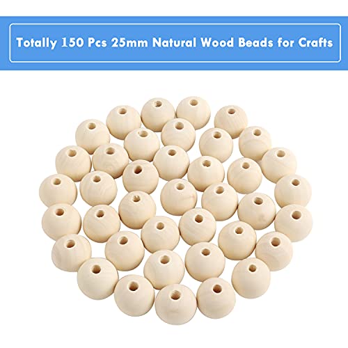 150pcs 25MM Wood Beads Natural Unfinished Round Wooden Loose Beads Wood Spacer Beads for Craft Making Decorations and DIY Crafts pojah