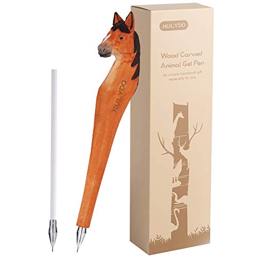 NULYDO 100% Handmade Wood Carved Animal Gel Pen | Horse, Cute Stationary School Supply Office Supply, Fun Pen Novelty Writing Pen, Unique Gift Pen