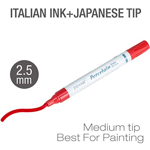 ZEYAR Acrylic Paint Pens for Porcelain, Professional Ceramic painting, 12 colors Water-based, Medium Point, Water and Fade Resistant, DIY on Mugs and ZEYAR