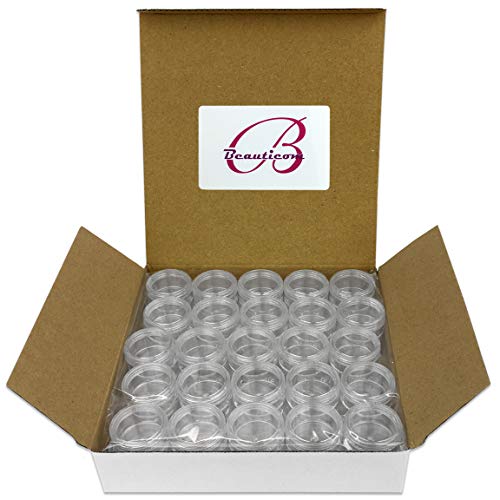 50 New Empty 5 Grams Acrylic Clear Round Jars - BPA Free Containers for Cosmetic, Lotion, Cream, Makeup, Bead, Eye shadow, Rhinestone, Samples, Pot, Beauticom