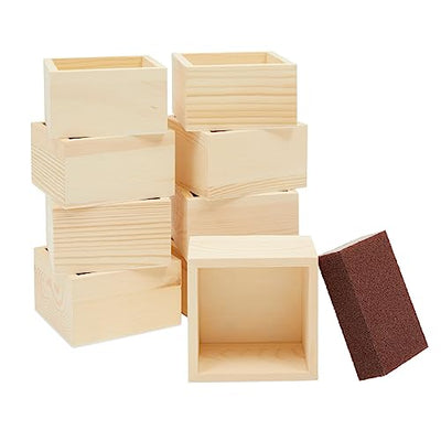 Bright Creations 10 Unfinished Small Wooden Boxes for Crafts with 1 Sanding Sponge (4 In, 11 Pieces)