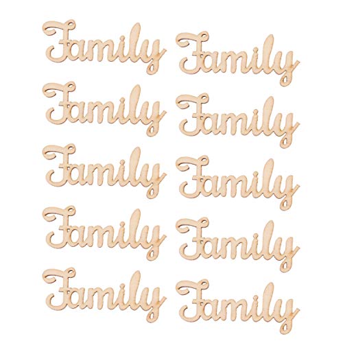 SUPVOX 10pcs Unfinished Family Wood Words Ornaments, Rustic Crafts Wooden Family Letters Alphabet Script for Christmas Tree Crafts Home Wedding DIY SUPVOX