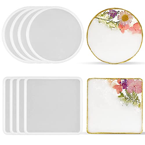 ResinWorld 4 Pack Diamond Edge Crystal Coaster Molds for Resin Casting + 8 Pack Thick 4 inches Resin Coaster Molds Set ResinWorld