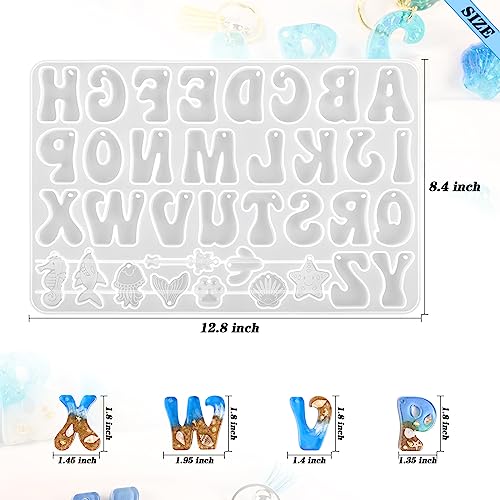 Moukiween Reversed Alphabet Resin Molds Kit,Alphabet Keychain Molds with Hole,Fancy Letter Silicone Molds for Resin,Epoxy Resin Casting Mold for Moukiween