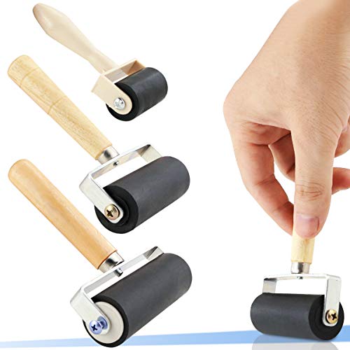 BIGNC 3 Pack Rubber Roller Brayer Rollers, Art Craft Roller for Print,Ink,Stamping Tools, 4 inch, 2.4 and 1.4 inch BIGNC