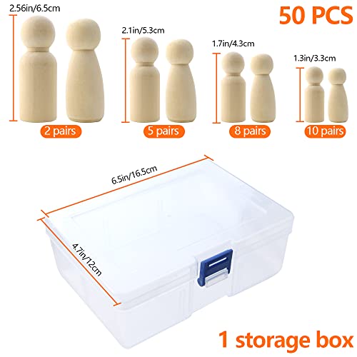 NODG 50 Pieces of Unfinished Wooden peg Dolls, Wooden Puppets,Doll Bodies, Decorative Wooden peg Dolls, Suitable for Children's DIY Crafts, Painting, NODG