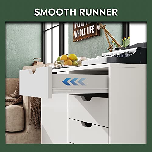 DEVAISE 5-Drawer Wood Dresser Chest with Door, Mobile Storage Cabinet, Printer Stand for Home Office DEVAISE