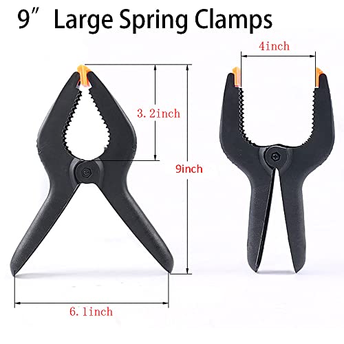 ONDY 2 Pack Of 9” Large Spring Clamps Heavy Duty Nylon Muslin Woodworking Clamps Photo Studio Backdrops Backgrounds Clamps Set, the Jaws Have a ONDY
