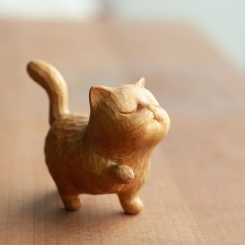 Dsadrwq 1 Pcs Wooden Carved Cat Ornaments Handmade Wood Carved Cats Cat Memorial Statues Cat Figurines for Home Decor Accents Dsadrwq