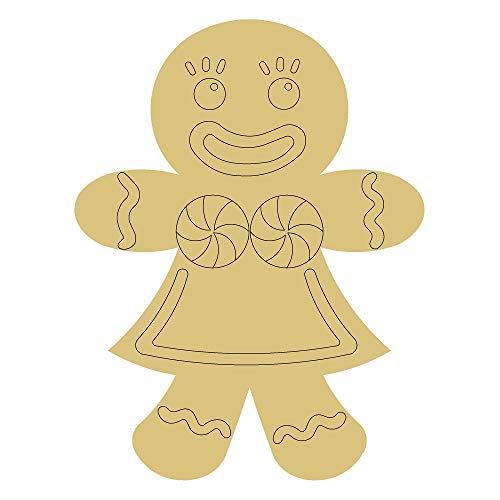 Gingerbread Girl Design by Lines Cutout 1 Item Per Pack Door Hanger Christmas Decor Holiday Unfinished Wood MDF Shape Canvas Style 1 Art 1 (24") Diverse Woodworking