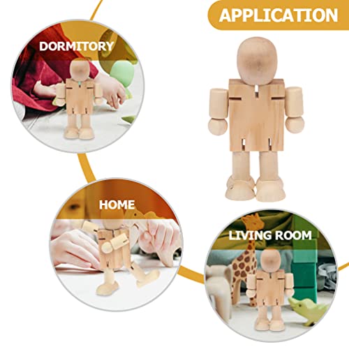 Kisangel 4pcs Wooden Robot Kids Wooden Toys Arts and Crafts for Unfinished Bodies Joint Figure Wooden Doll Adjustable Wooden Figure Paintable Wooden Kisangel