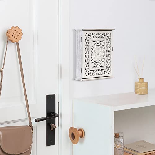AHUONEL Wooden Key Holder for Wall, Key Box Key Cabinet, Key Hooks Wall Mounted Key Hangers Rustic Decorative Key Rack with 6 Key Hooks for Home AHUONEL