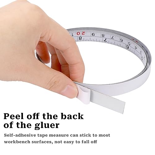 2 Pack Measure Tape with Adhesive Backing,39'' Left to Right Metal Self-Adhesive Measuring Tape Sticky Measure Tape Double Scale Sticky Tape Measure Mozeat Lens