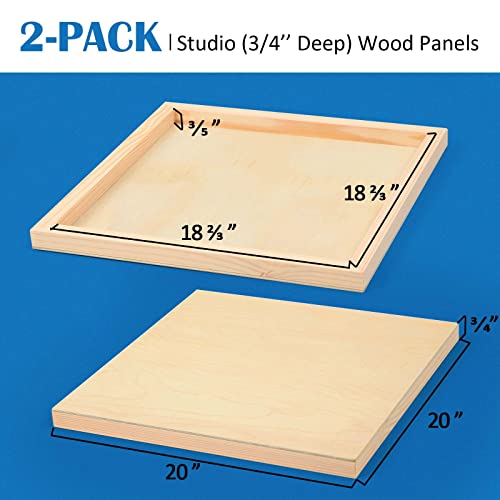 Unfinished Birch Wood Canvas Panels Kit, Falling in Art 2 Pack of 20 x20’’ Studio 3/4’’ Deep Cradle Boards for Pouring Art, Crafts, Painting, and Falling in Art