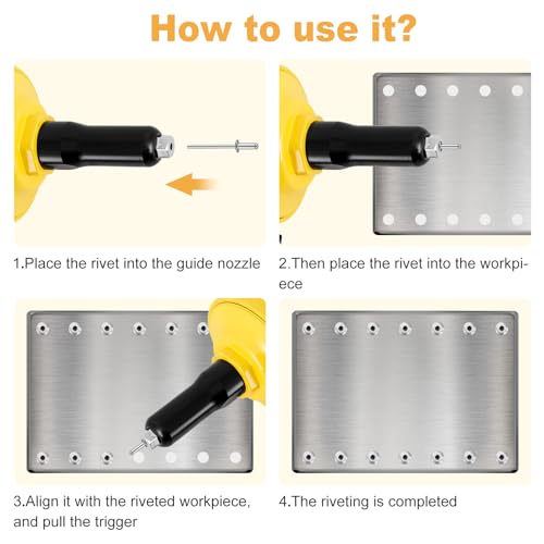 Consfly Pneumatic Rivet Gun, Dual Cylinder Design Air Riveter, 3/32", 1/8", 5/32", 3/16" and 1/4" Capacity, Stronger Pulling Force, Heavy Duty Pop Consfly