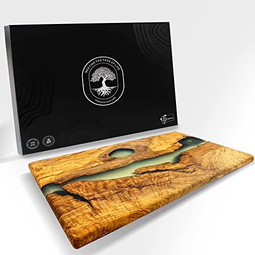 DESIGNIUM Handmade Olive Wood Cheese Board with Resin, Charcuterie Boards & Serving Tray, Wooden Epoxy Serving Board, Chopping and Cutting Board for Designium