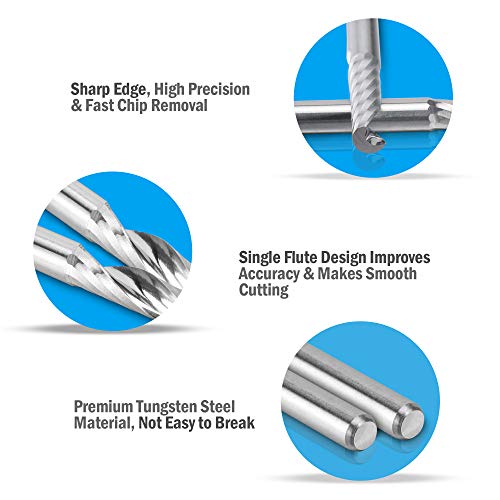 HQMaster CNC Router Bits, 10 Pack Router Bit Single End Mill Set Milling Cutter Tungsten Steel Engraving Carving Tool Kit HQMaster