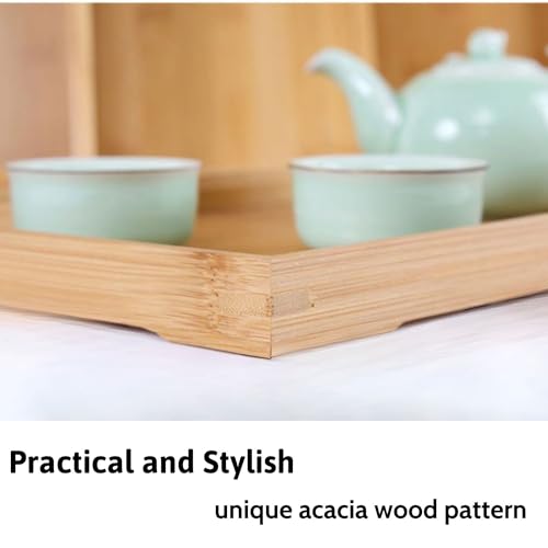 2WOOD Natural Wood Serving Tray with Handles - Stackable, Compact Wooden Nested Serving Trays for Easy Transport - Ergonomic Grip Wood Trays Generic