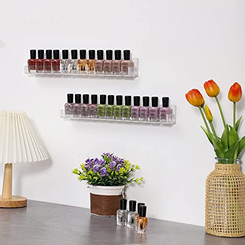 Cq acrylic Nail Polish Rack Wall Mount Shelf,2 Pack Acrylic Nail Polish Organizer Display 24 Bottles,15" Acrylic Floating Wall Ledge Shelf Kids Cq acrylic
