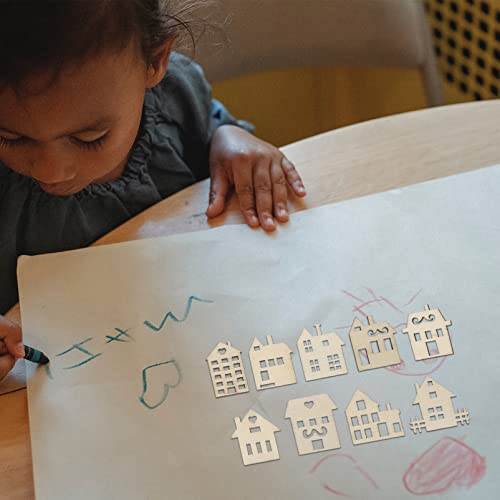 Toddmomy Craft Wood Pieces 100pcs Wooden House Shaped Embellishments Hanging Ornaments, Unfinished Wooden Houses Cutouts Ornaments for Painting, Toddmomy