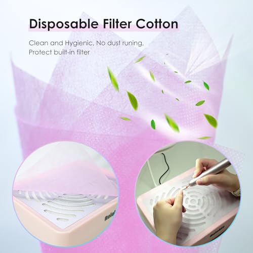 Rolokit Nail Dust Collector with Lamp&50pcs Disposable Filter&Dusting Brush, Electric Nail Vacuum Cleaner Dust Fan Suction Machine for Manicure Rolokit