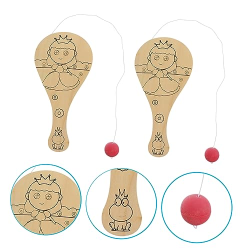 ibasenice 4Pcs Graffiti Blank Racket Unfinished Wooden Paddle Balls Wooden Paddle Ball Game Kids Painting Toy DIY Childrens Toys Toy for Kids Kid ibasenice