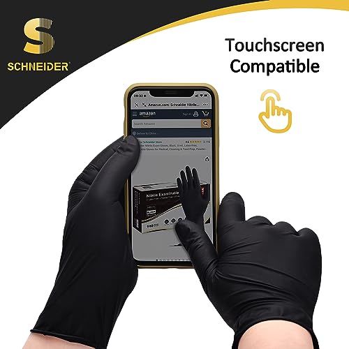 Schneider Nitrile Exam Gloves, Black, Large, Box of 100, Disposable Nitrile Gloves, Latex Free, Powder Free, Food Safe, Non-Sterile - for Medical, Schneider