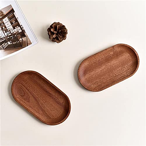 Mini Serving Tray for Jewellery Key Coin Set of 2, Oval Natural Wood Dessert Cup Tray, Small Wooden Cheese Plate, Tableware Decorative Tray (2) BWRMHME
