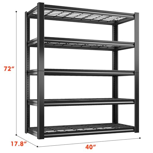 REIBII 40" W Garage Shelving 2000LBS Heavy Duty Storage Shelves 5 Tier Metal Shelves for Storage Rack Garage Shelf Shelving Units and Storage Shelves REIBII
