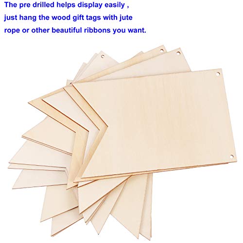 KOHAND 100 PCS 6 x 3.8 x 0.1 Inches Unfinished Wood Sign, Pre Drilled DIY Rustic Wood Signs Wooden Banner Blank for Painting Engraving Decorations KOHAND