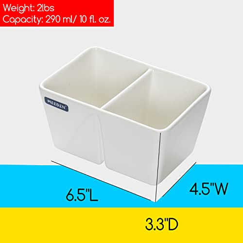 MEEDEN Ceramic Paint Palette, Paint Brush Wash Bowl, 2 Deep Well Artist Paint Palette, White Porcelain Watercolor Painting Dish, Large Capacity MEEDEN