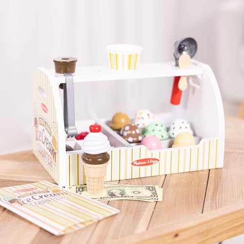 Melissa & Doug Wooden Scoop and Serve Ice Cream Counter (28 pcs) - Play Food and Accessories - Pretend Food Toys, Ice Cream Shop Toys For Kids Ages Melissa & Doug