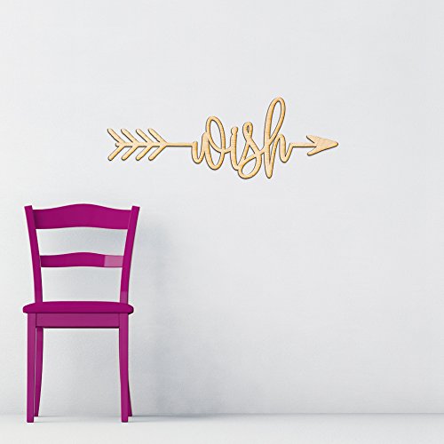 Wish Right Arrow Wood Sign Home Decor Wall Art Hanging Rustic Unfinished 12" x 4" Woodums