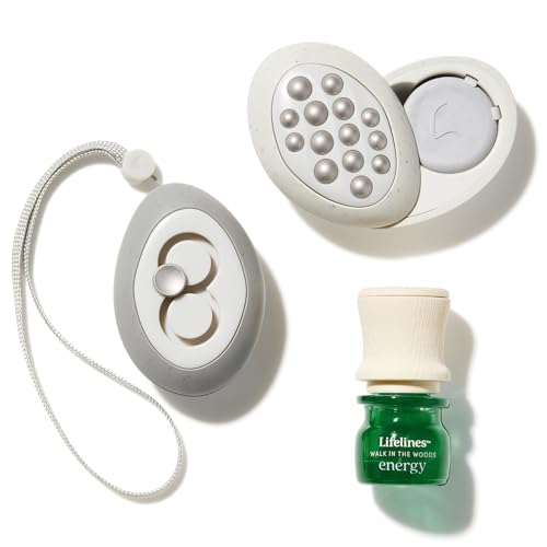 Lifelines Scent-Infused Meditative Fidget Stones 2-Pack & Essential Oil Set, Portable Essential Oil Diffuser with Individual Walk in The Woods: Lifelines