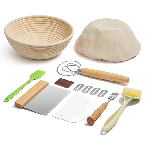 Kootek Sourdough Bread Baking Supplies, 9 Inch Round Sourdough Starter Kit, Baking Tools Banneton Bread Proofing Basket with Bread Lame, Dough Kootek