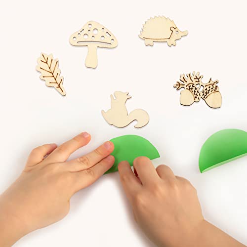 NUOBESTY 50pcs Unfinished Wooden Cutouts Pieces Blank Wood Slice Pieces Wooden Animals and Plants Pieces Cutouts Craft Embellishments for DIY Art NUOBESTY