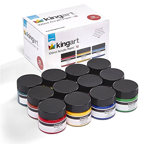 KINGART 5060-12 100ml Jars, Set of 12 Vivid Colors Acrylic Paint, Assorted 12 Piece KINGART