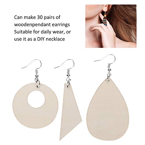60 Pieces Unfinished Wooden Earrings Blank, Teardrop Tapered Round Earrings Pendants with 60 Pieces Earring Hooks and 60 Pieces Jump Rings for HERCHR