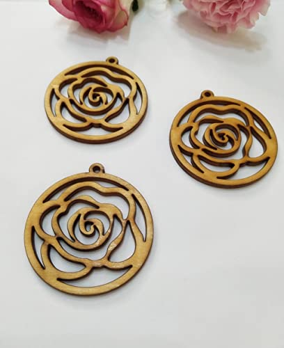 30pcs of Rose Natural Wood Earrings Blanks, DIY Flower Wood Jewelry, DIY Unfinished Laser Cut Wood Jewelry (2'') XIAOYUE