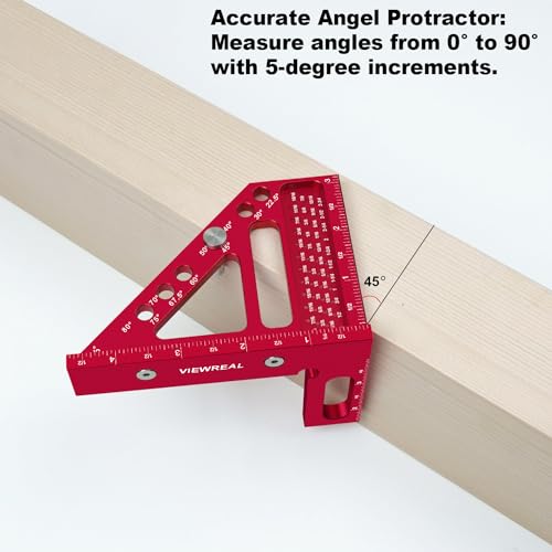Premium Carpenter Square Hole Scribing Ruler Precision Woodworking Tool 22.5-90 Degree Measuring Ruler with Angle Pin Versatile Speed Square for ViewReal