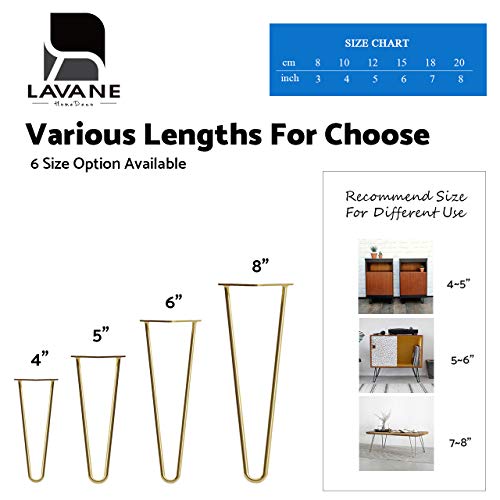 La Vane 6 inch / 15cm Hairpin Table Legs, 4PCS Mid-Century Modern DIY Metal Furniture Legs with Floor Protectors & Screws for Coffee and End Table La Vane