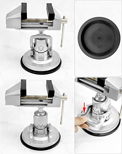 QWORK Portable Vacuum Base Vise with Multi-Angle Rotation - 3.15" Jaw Width Pivots Vise Portable Vacuum Base Vise, for Various Smooth Work Surfaces QWORK